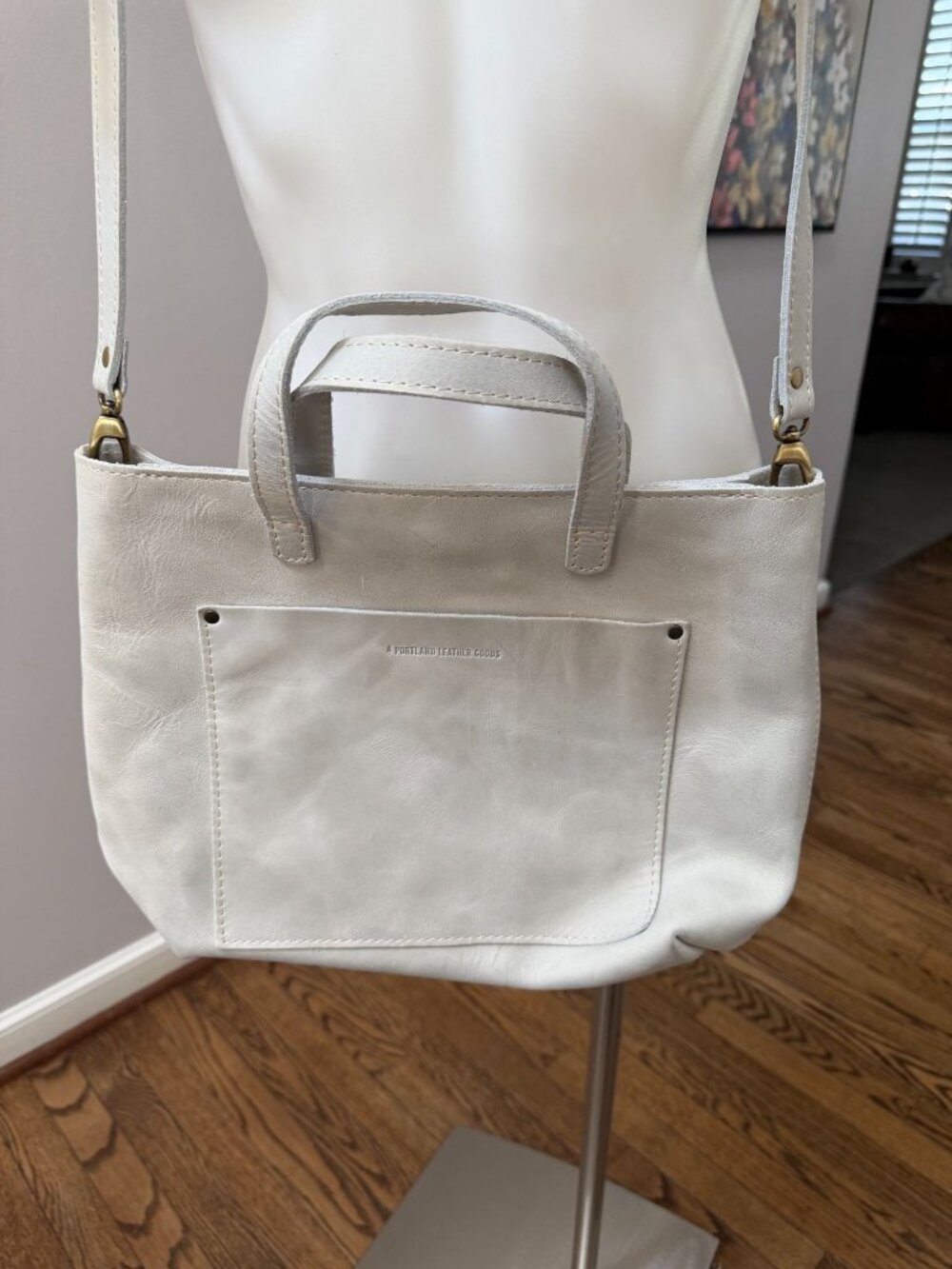 Portland Leather Goods Crossbody Tote Bag Beluga Stone Zipper